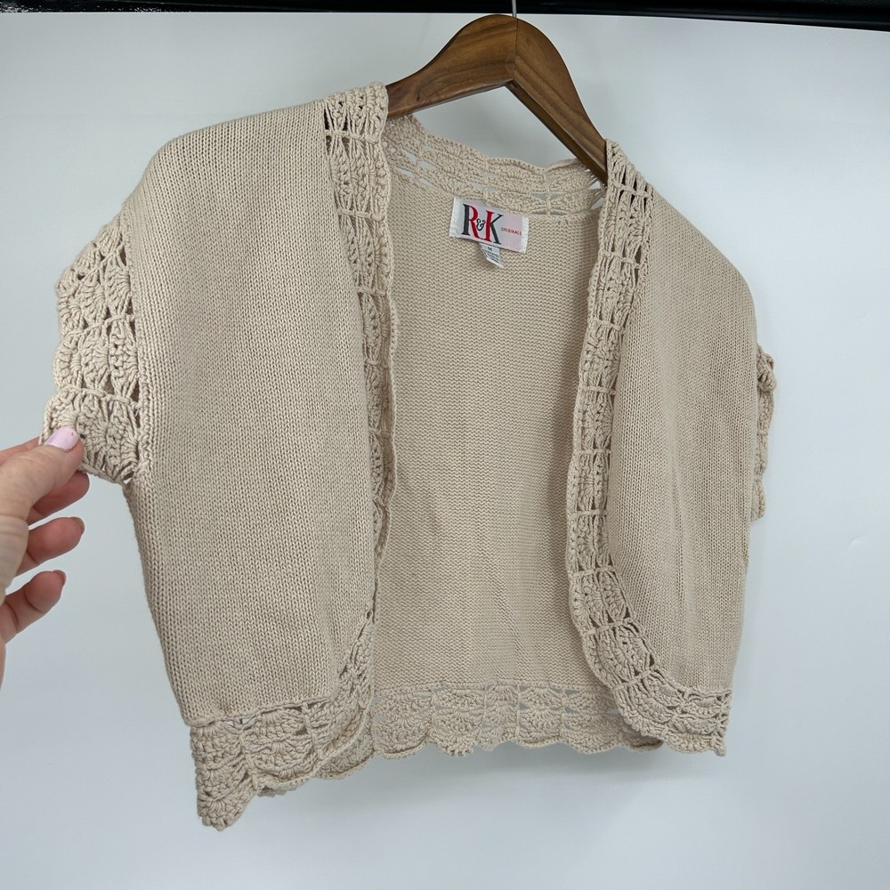 Vintage Country Cottage Bolero Cardigan Womens M Crochet Cotton Granola Boho